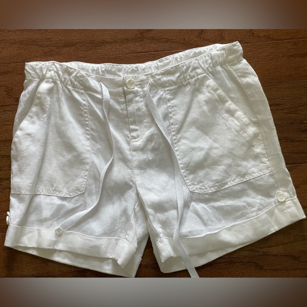 Inc Beach 100% Linen Shorts Womens Size 4 White Drawstring Elastic Waist